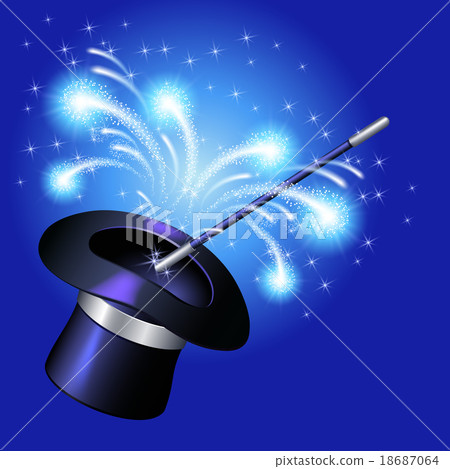 Conjurer hat with magic wand and sparkle fireworks 18687064