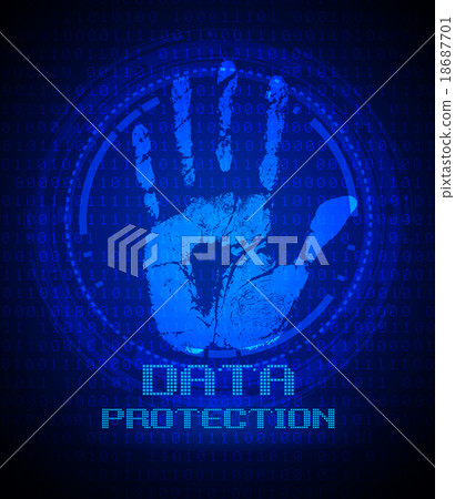 handprint and data protection on digital screen 18687701