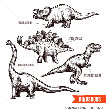 Hand drawn dinosaurs set black doodle 18689641