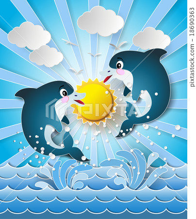 dolphins in sea on the sunlight. 18690363