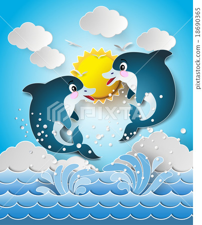 dolphins in sea on the sunlight. 18690365