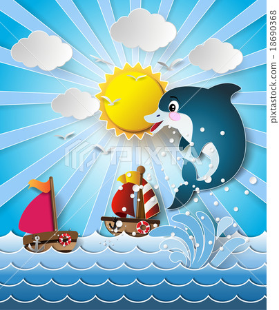 dolphins in sea on the sunlight. 18690368