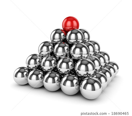 Metal chrome sphere pyramid with one red on top 18690465