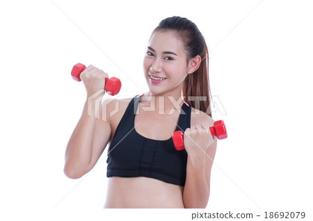 Sport woman doing exercise with lifting weights 18692079