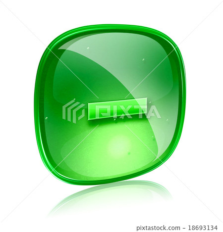 Minus icon green glass, isolated on white  18693134