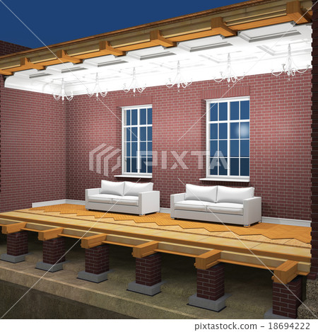 Cross section of brick house at night Cross section of brick house at night 18694222