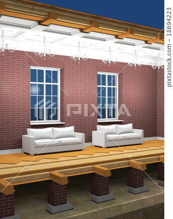 Cross section of brick house at night 18694223