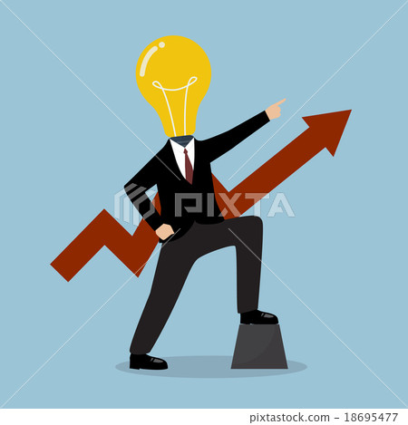 Businessman with a light bulb head and graph up 18695477