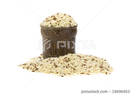 Rice in wood bowl on white background 18696803