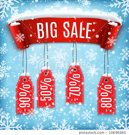 Winter sale background with red realistic ribbon - Stock Illustration ...