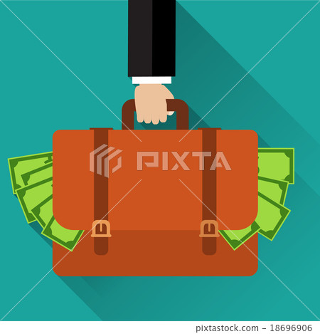 Businessman hand holding briefcase full of money Businessman hand holding briefcase full of money 18696906