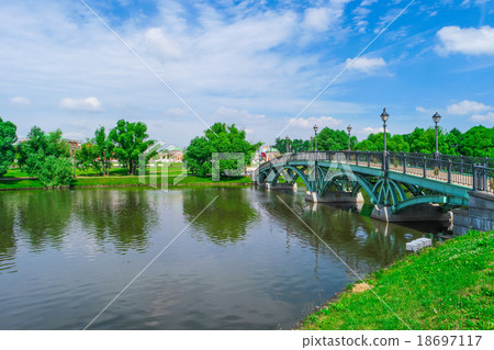 River and bridge in summer park River and bridge in summer park 18697117