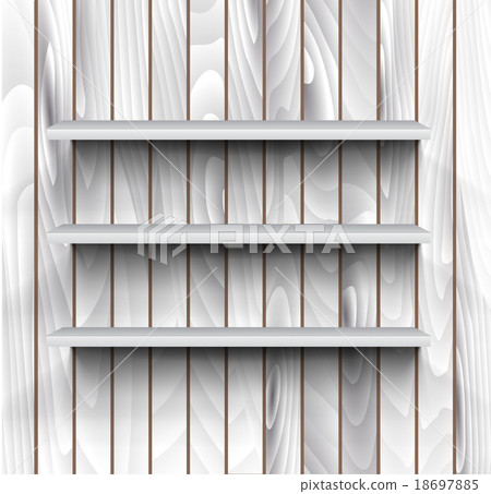 Empty shelves on the wooden wall  18697885