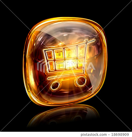 shopping cart icon amber, isolated on black  18698909