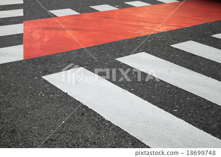 White and red pedestrian crossing road marking White and red pedestrian crossing road marking 18699748
