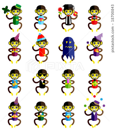 Set of funny monkey icons cartoon isolated on Set of funny monkey icons cartoon isolated on 18700843