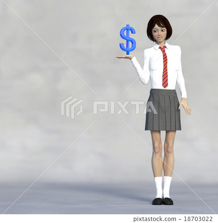 Female high school girl who has dollar marking perming 3DCG illustration material Female high school girl who has dollar marking perming 3DCG illustration material 18703022