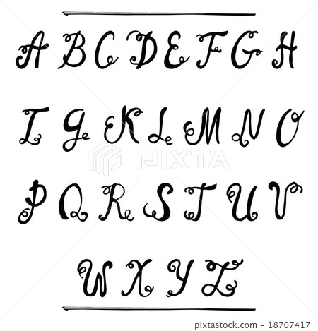 Black ink hand drawn alphabet, capital letters. - Stock Illustration ...