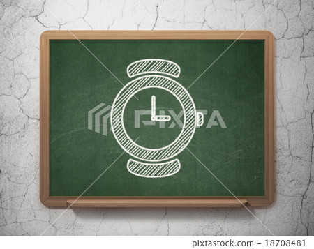Timeline concept: Watch on chalkboard background Timeline concept: Watch on chalkboard background 18708481