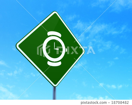 Timeline concept: Watch on road sign background 18708482