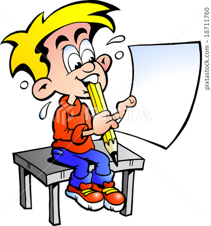 school boy sitting at a desk with a paper school boy sitting at a desk with a paper 18711760