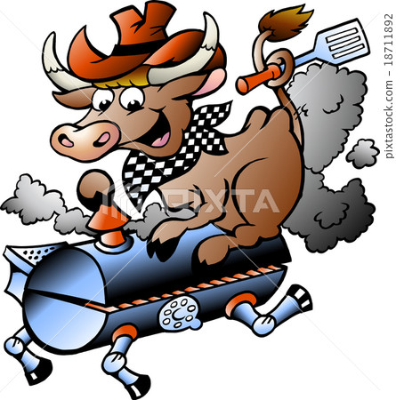 Vector illustration of an Cow riding a BBQ barrel Vector illustration of an Cow riding a BBQ barrel 18711892