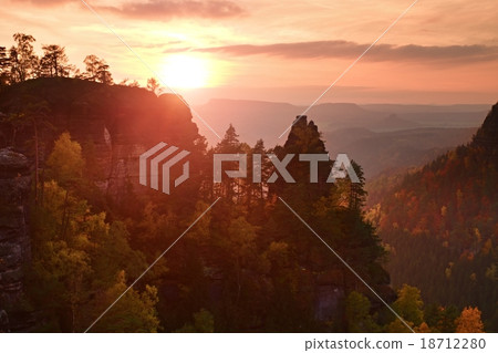View over sandstone rocks to fall colorful valley View over sandstone rocks to fall colorful valley 18712280