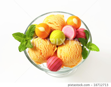 Fruit-flavored ice cream and pralines Fruit-flavored ice cream and pralines 18712713