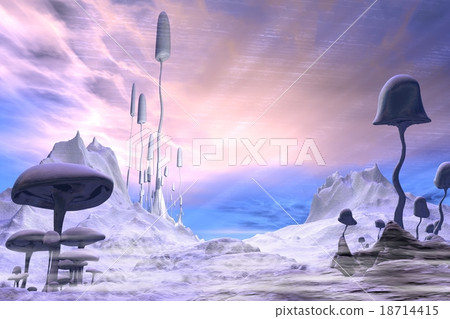 Frozen Alien Landscape with Dramatic Sky 18714415