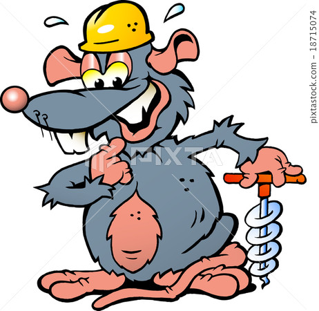 illustration of an Smiling Rat holding a Drill 18715074
