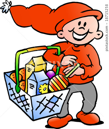 Happy Christmas Elf with a shopping basket Happy Christmas Elf with a shopping basket 18715258