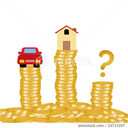 Gold Coins Money Stack With House Car Money Save Stock - gold coins money stack with house car money save