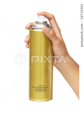 Hand holding a spray can isolated over white 18718302