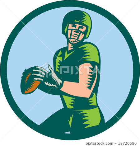 American Football QB Throwing Circle Woodcut 18720586