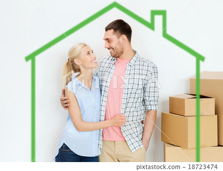 couple with cardboard boxes moving to new home couple with cardboard boxes moving to new home 18723474