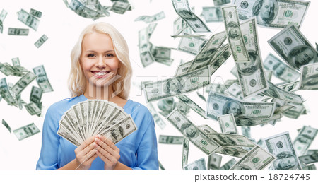 smiling businesswoman with dollar cash money smiling businesswoman with dollar cash money 18724745
