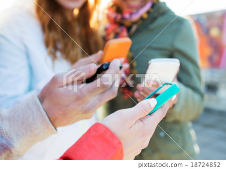 close up of friends with smartphones outdoors 18724852