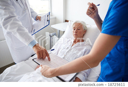doctor and nurse visiting senior woman at hospital doctor and nurse visiting senior woman at hospital 18725611