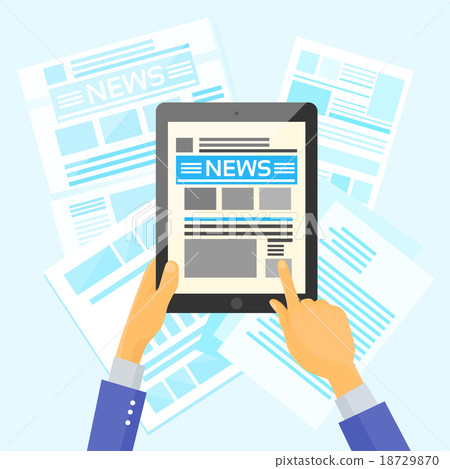 Hands Hold Tablet News Desk Newspapers Internet Hands Hold Tablet News Desk Newspapers Internet 18729870