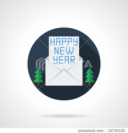 Happy New Year wishes round flat vector icon - Stock Illustration ...