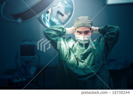 surgeon tying mask at operating room 18730244