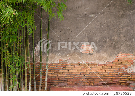 Old cracked wall with Bamboo 18730523