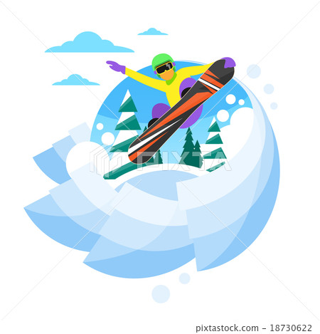 Snowboarder Sliding Down Hill, Man Snowboarding 18730622