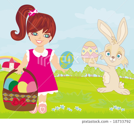 sweet girl and Easter Bunny sweet girl and Easter Bunny 18733792