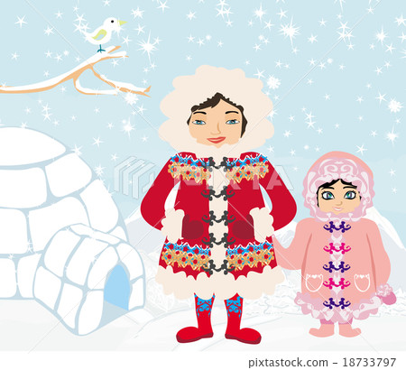 Mom and daughter standing at the igloo 18733797