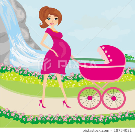 pregnant woman pushing a stroller pregnant woman pushing a stroller 18734051