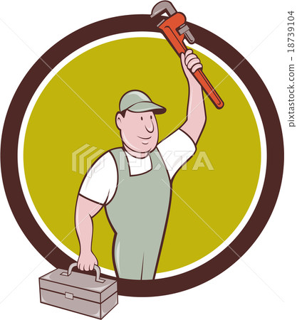 Plumber Toolbox Raising Monkey Wrench Circle  18739104