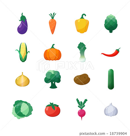 Vector Icons Vegetables Flat Style Set - Stock Illustration [18739904 ...