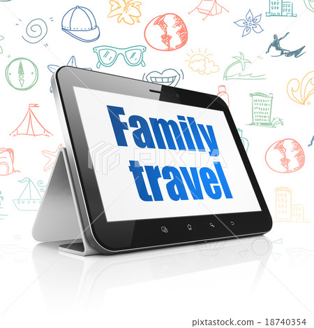 Vacation concept: Tablet Computer with Family Vacation concept: Tablet Computer with Family 18740354