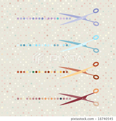 retro scissors and cut lines set on polka dot 18740545